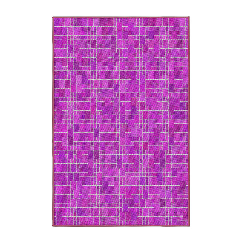 Laine tissé à la machine à motifs géométriques et Tapis décoratif en polyester mauve, Rectangle 5 pi x 7 pi