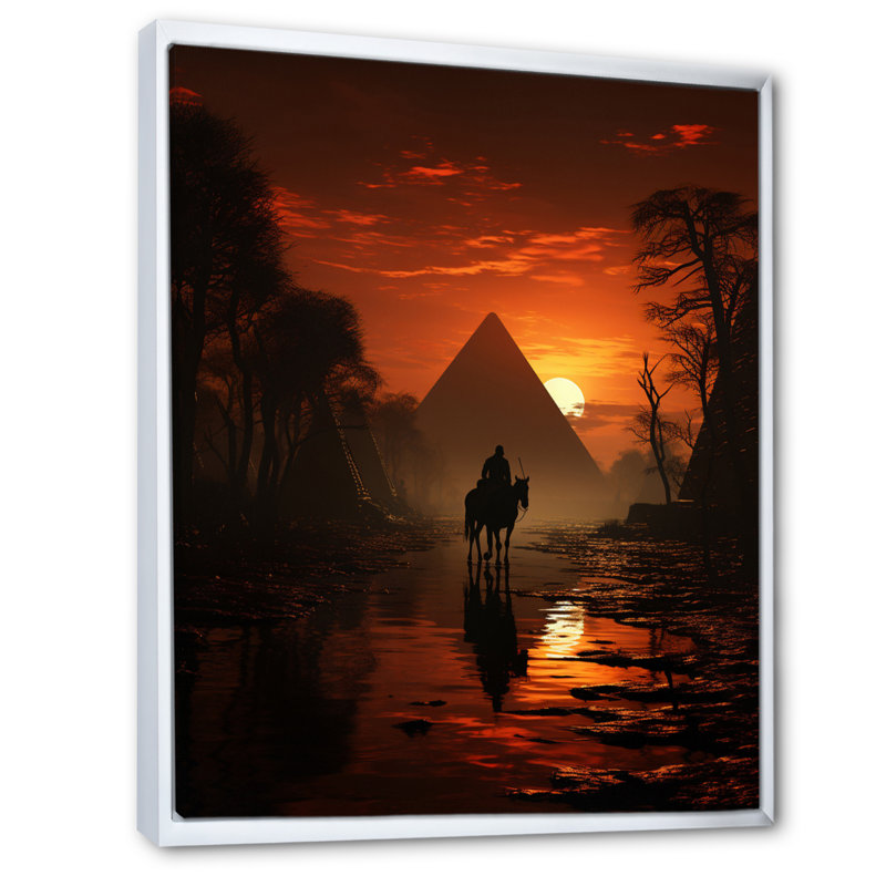 Silhouette de pyramide égyptienne encadrée sur toile, H 32 po x l 24 po x P 1 po, Cadre flottant blanc
