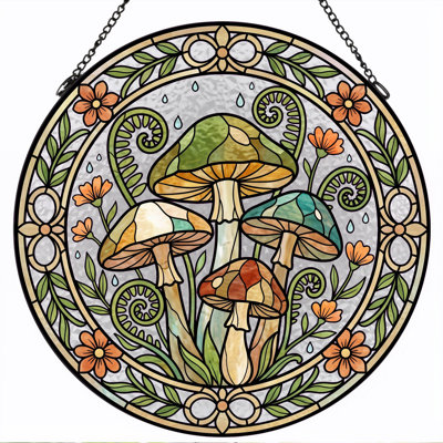 Panneau de vitrail champignon Mushroom Garden - 7,8 H