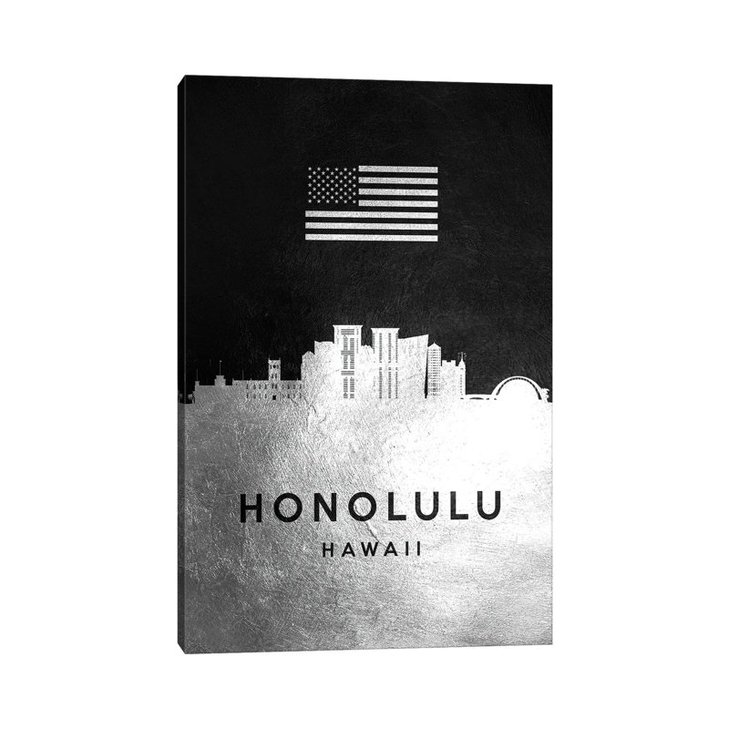 Honolulu Hawaii Silver Skyline by Adrian Baldovino - Wrapped Canvas Print, 66.04 cm H x 45.72 cm W x 3.175 cm D