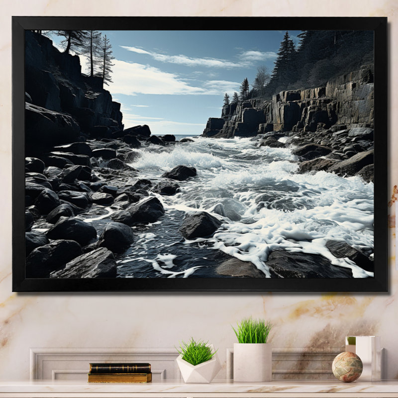Berkay Canada, rivage rocheux sur toile, H 12 po x l 20 po x P 1 po, Cadre photo noir