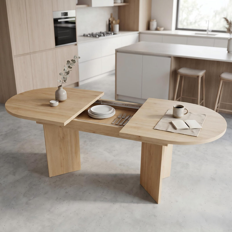 6 -Person Extendable Dining Set, Brown Wood, Beige/Brown Wood