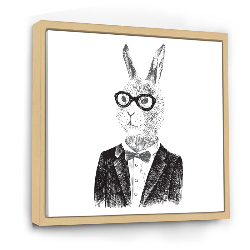 Dressed Up Bunny Boy In Hipster Style - peinture sur toile, H 31 po x l 31 po x P 1 po, Cadre érable