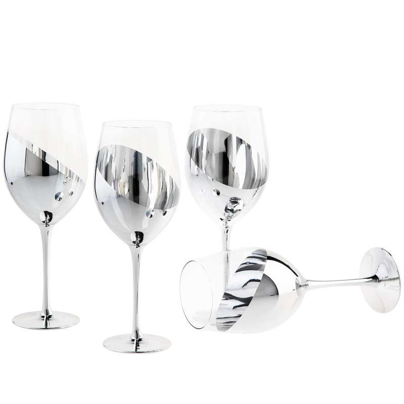 4 Piece 414ml Wine Glass Set, Silver