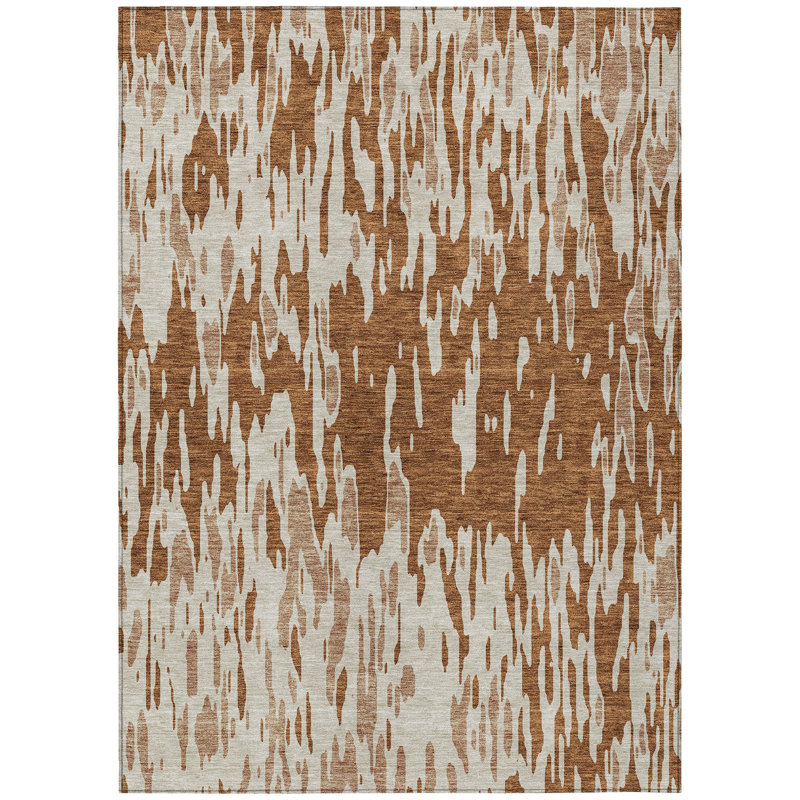 Tapis extérieur lavable abstrait orange et ivoire 3 pi x 5 pi