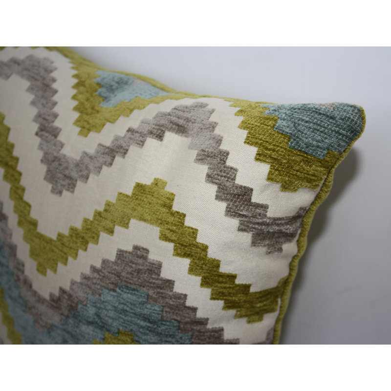 Lori Chevron Square Cushion, 60 x 60cm, Blue/Lime Green/Grey