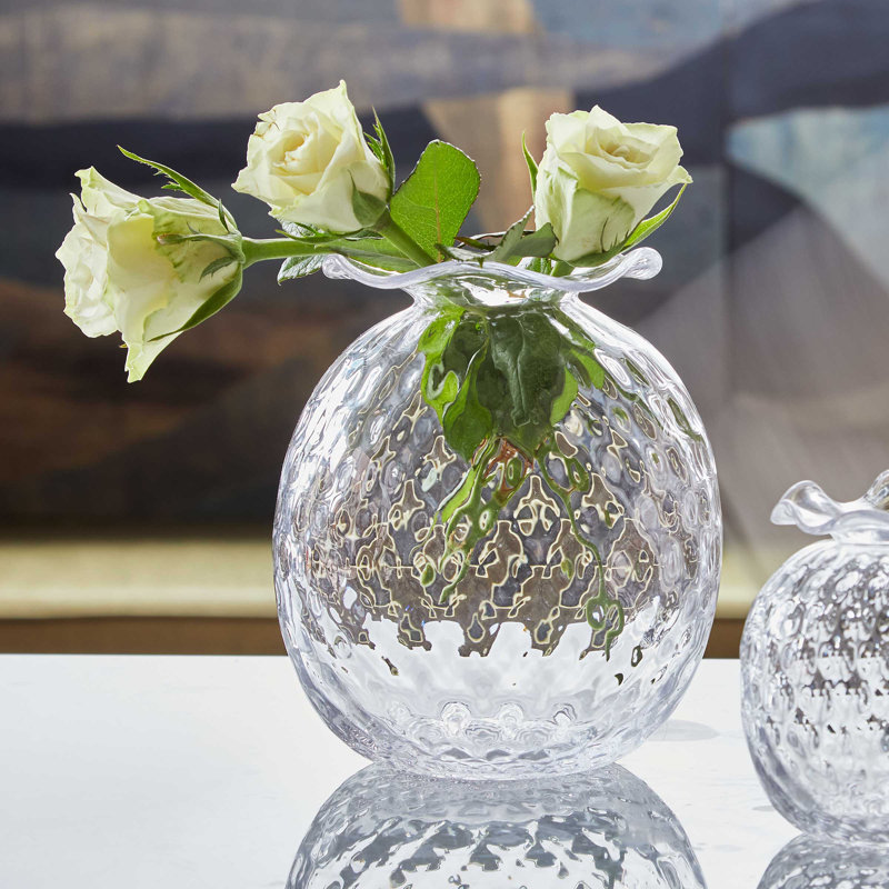 Handmade Glass Table Vase, 4.5" H x 4" W x 4" D, Clear