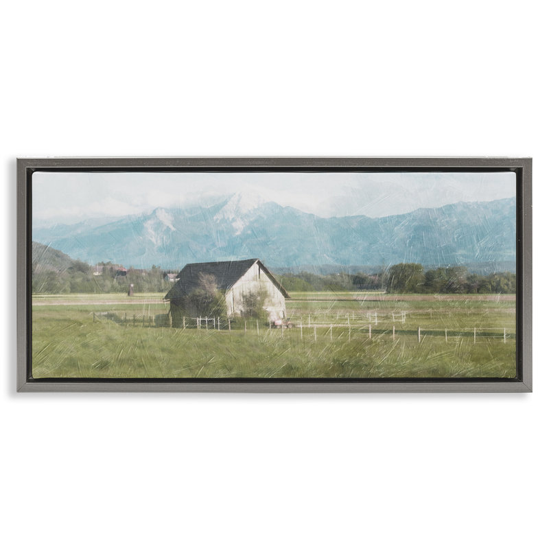 «Rustic Barn & Tractor», art mural encadré flottant par Milli Villa, Cadre flottant gris lustré, H 14 po x l 31 po
