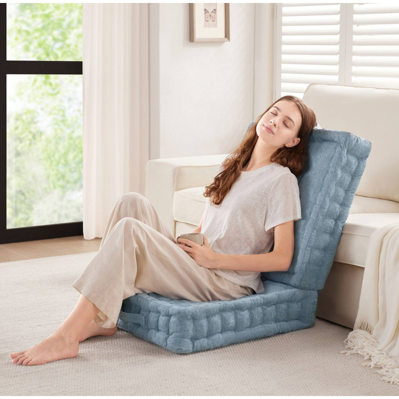 Poly Chenille Square Floor Pillow Cushion-24x24", Aqua Blue