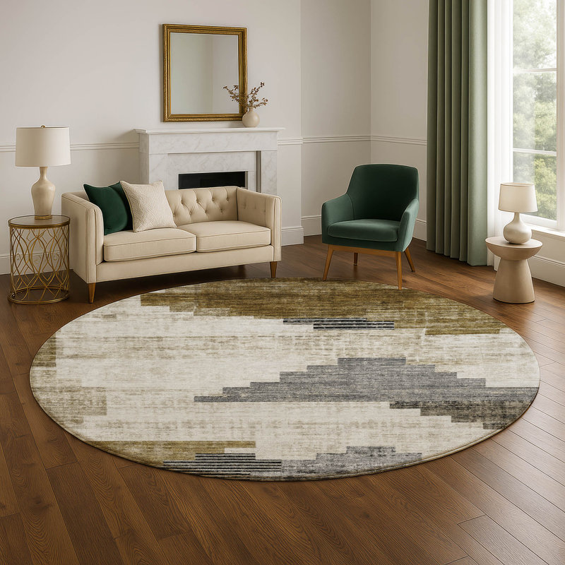 Premium Machine Washable Ashington AMF1829 Geometric Rug, Round 8'