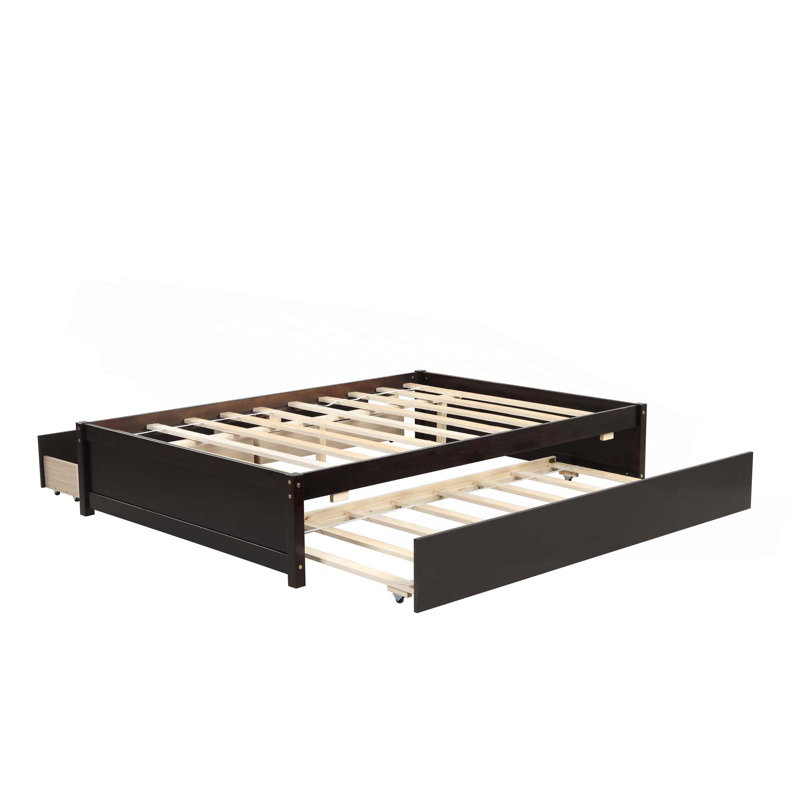 Solid Wood Open-Frame Storage Bed, Espresso