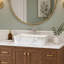 Lavabo-vasque rectangulaire en céramique, aspect marbre blanc, 48 cm (18,9 po) de largeur x 37 cm (14,56 po) de profondeur, avec bordure dorée et bonde standard de 4,4 cm (1,75 po).