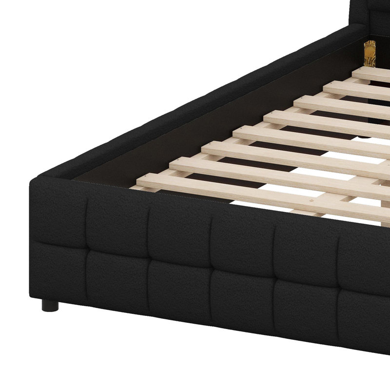 Upholstered Platform Bed With Modern Silhouette, Black
