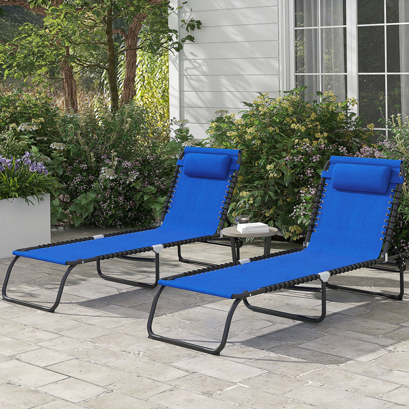 Outsunny Folding Chaise Lounge With 4-Position Reclining Back, Breathable Mesh Seat For Ultimate Outdoor Comfort And Portability