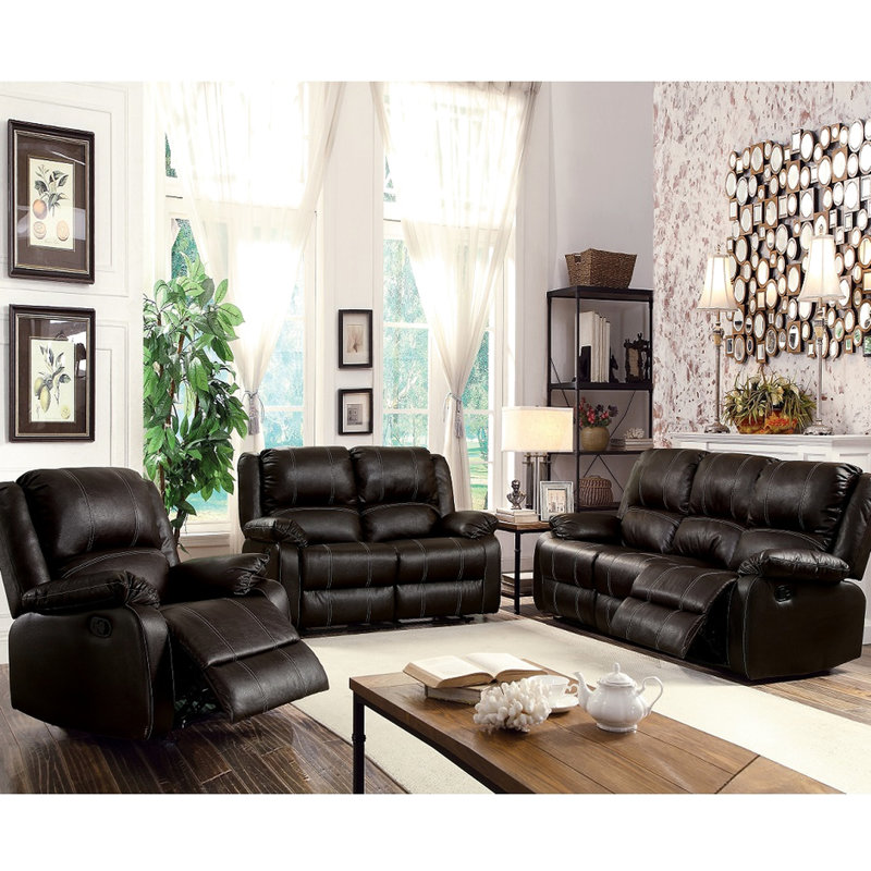 Cuir synthétique brun avec fauteuil inclinable, 3 coussins de siège moelleux, mouvement d'inclinaison en douceur, épaisseur de coussin exceptionnelle en similicuir de style élégant
