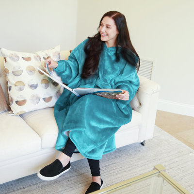 Full Body Blanket Hoodie Sweatshirt, Extra Long Oversized Comfortable Sherpa Lounging Pullover