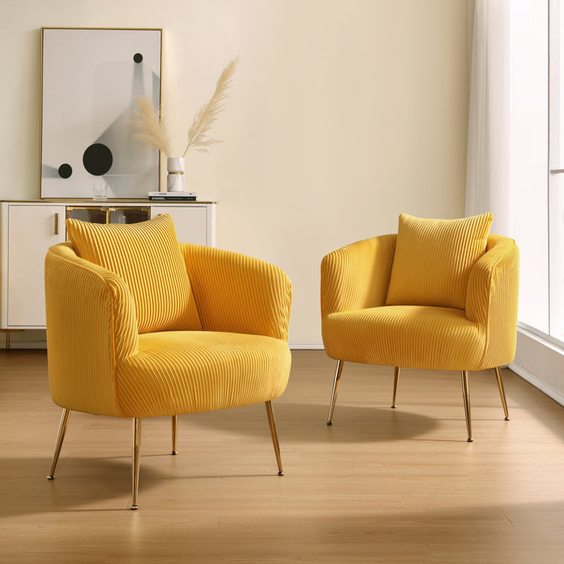 Chrystina 28.74'' Wide Tufted Velvet arm chair, Yellow Velvet