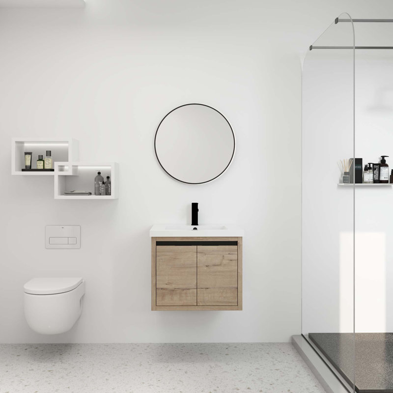 Meuble-lavabo mural avec lavabo en gel, Chêne, 24"