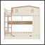 Lit superposé double sur double avec tiroirs et tablettes de rangement, fabrication en bois massif, aucun sommier nécessaire, beige et naturel