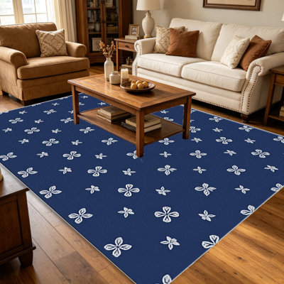 Tapis bleu marine à motif floral 1 pièce, élégant tapis décoratif polyvalent, facile à nettoyer et à entretenir, pièce de mobilier idéale pour la chambre à coucher, le salon, le couloir, le vestibule, le dortoir et le bureau afin de rafraîchir l'ambiance intérieure de votre maison