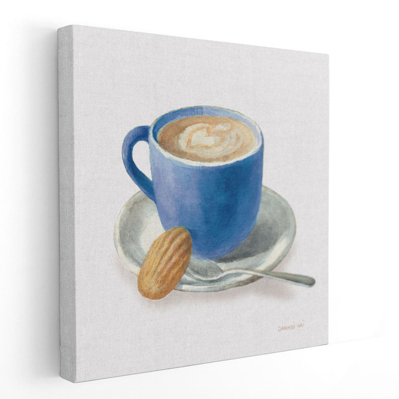 «Wake Up Coffee I Linen Classic Blue», reproduction d'art sur toile, H 12 po x l 12 po