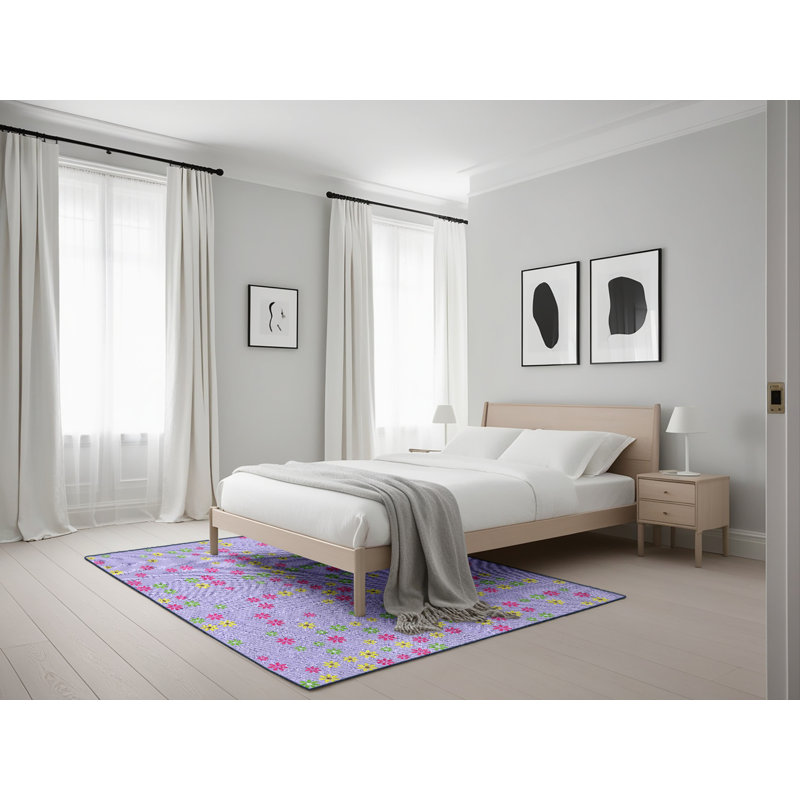 Tapis mauve à motif floral Ayaana, Rectangle 5 pi x 7 pi