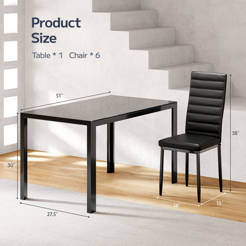 Ensemble repas 5 pièces Jehias, Noir, 7 pièces : table, 6 chaises