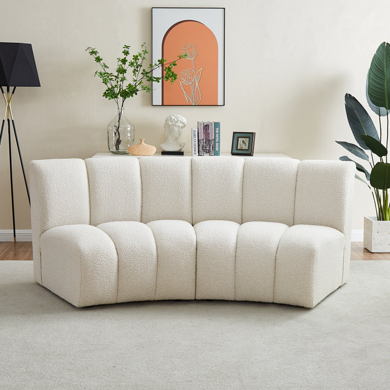 Canapé modulaire de coin symétrique de 83 po de large Izen, Tissu crème bouclé