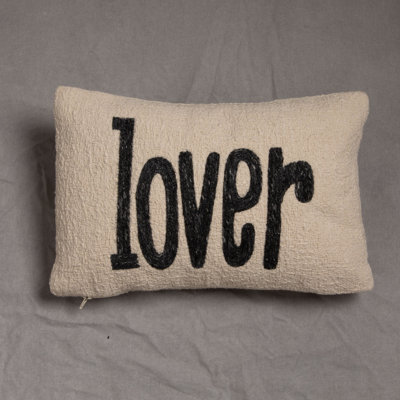 Woven Cotton Embroidered Lumbar Pillow "Lover"