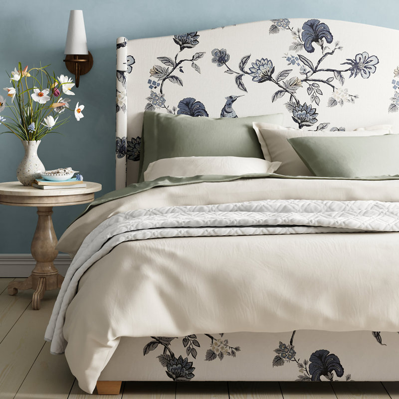 Allis Upholstered Wingback Bed, Full, Shaana Indigo