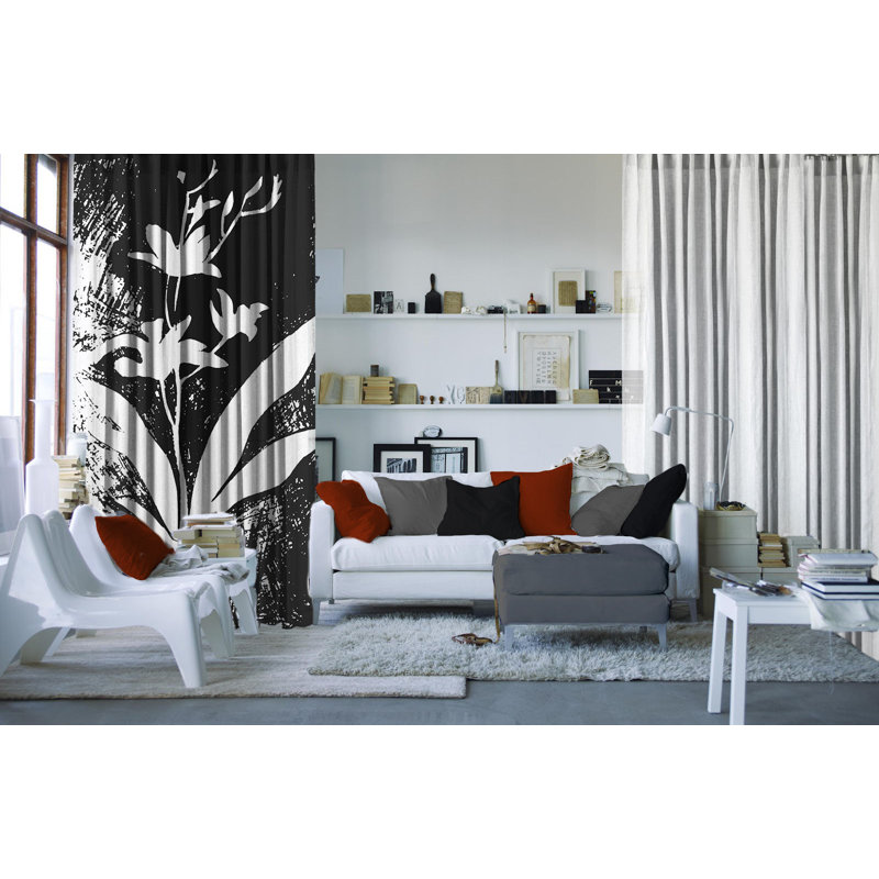 Rideau en polyester Streicher, Noir / blanc