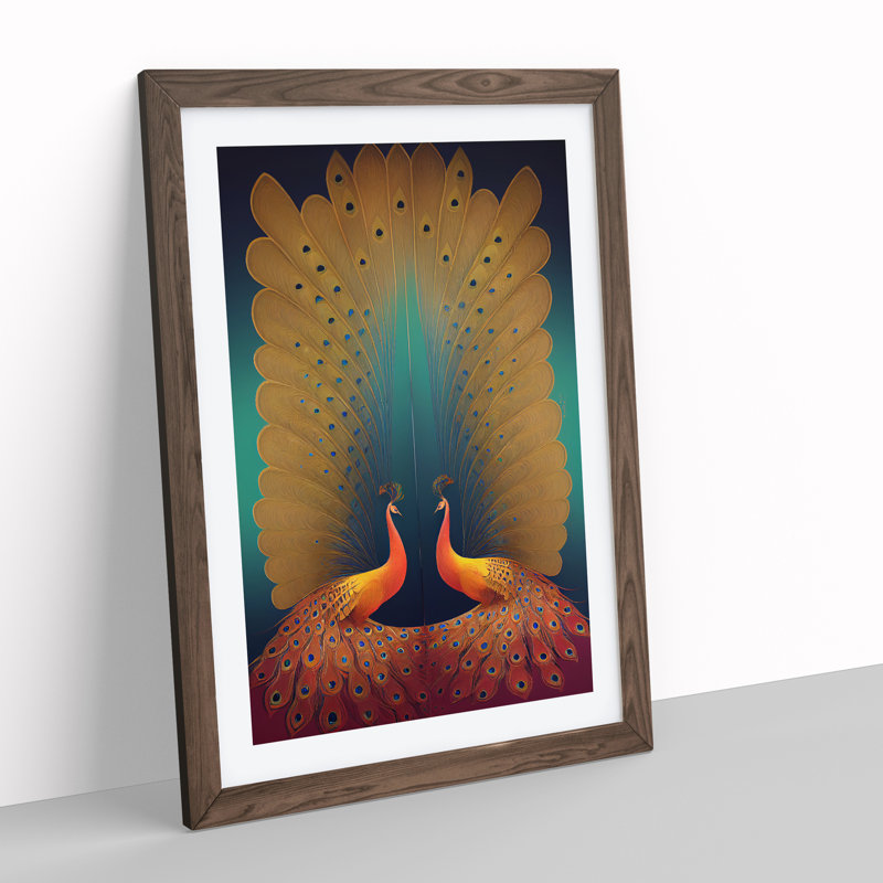 Striking Peacock No.1 - Framed Print, 64cm H x 46cm W x 2cm D, Walnut