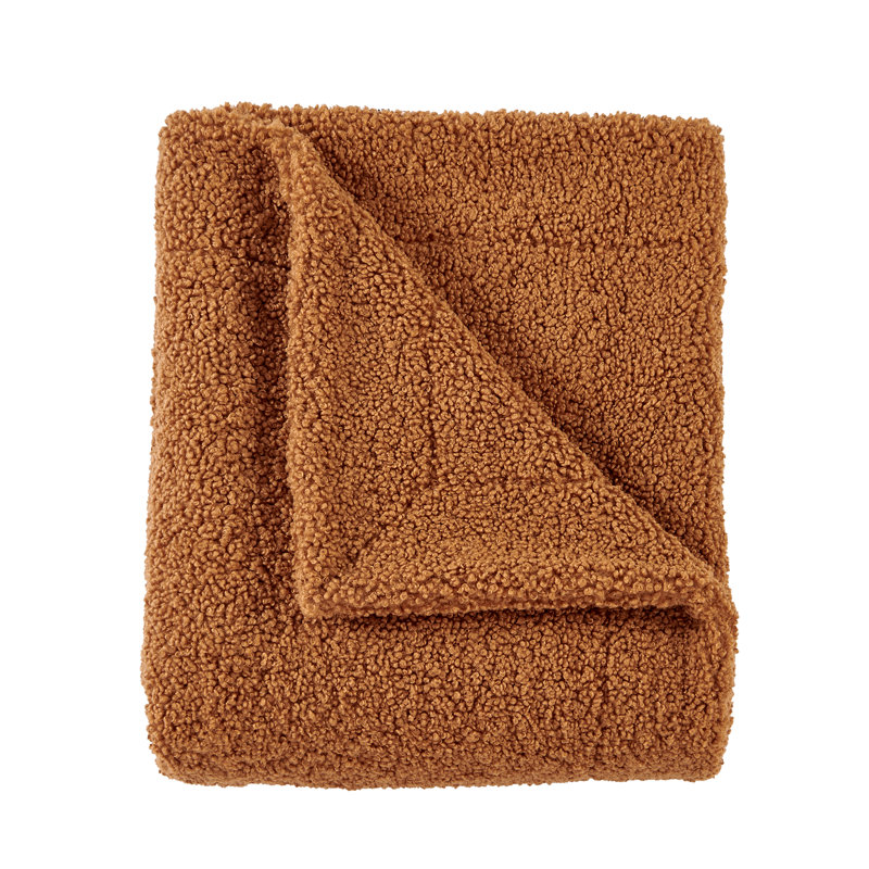 Teddy Soft Plush Textured Fluffy Classic Chic Modern Rustic Cozy Boucle Throw Blanket, Caramel, 50" W x 60" L