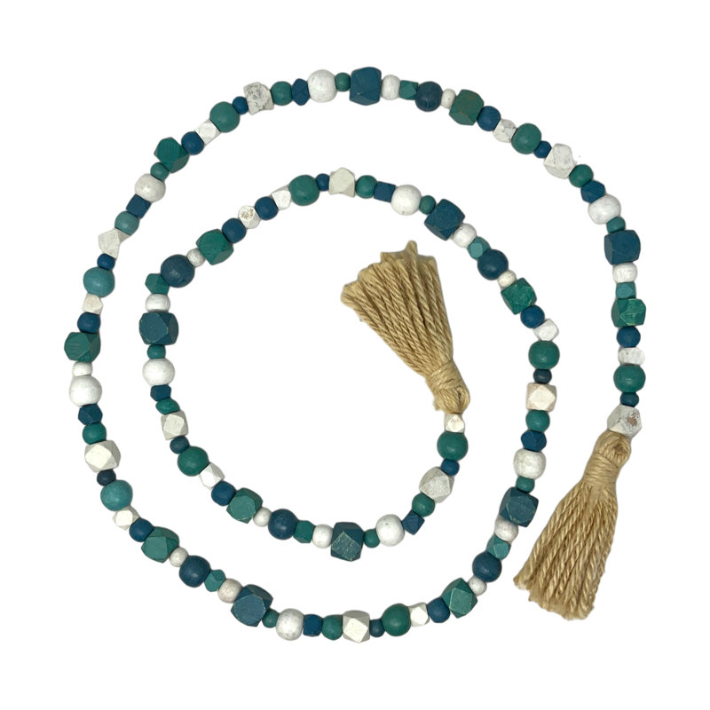 Boho Bead Garland-Blue/White/Turquoise, Blue/White/Turquoise