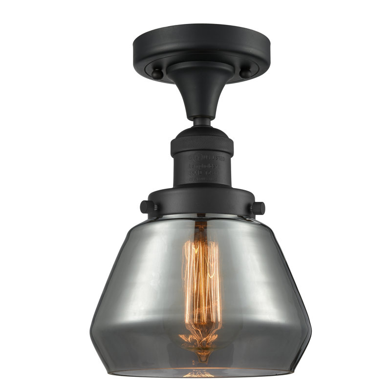 Argueta Glass Semi Flush Mount, 6 Watt Vinage LED Bulb, Plated Smoked, Matte Black