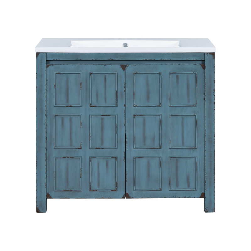 Meuble-lavabo exquis avec détails faits à la main et beaucoup de rangement, Bleu rétro
