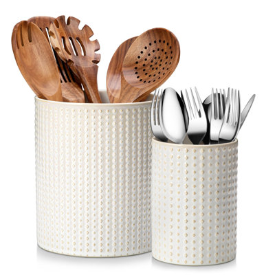 Ceramic Utensil Holders,Large & Small Utensil Organizers for Cooking Tools, Rhombus Pattern