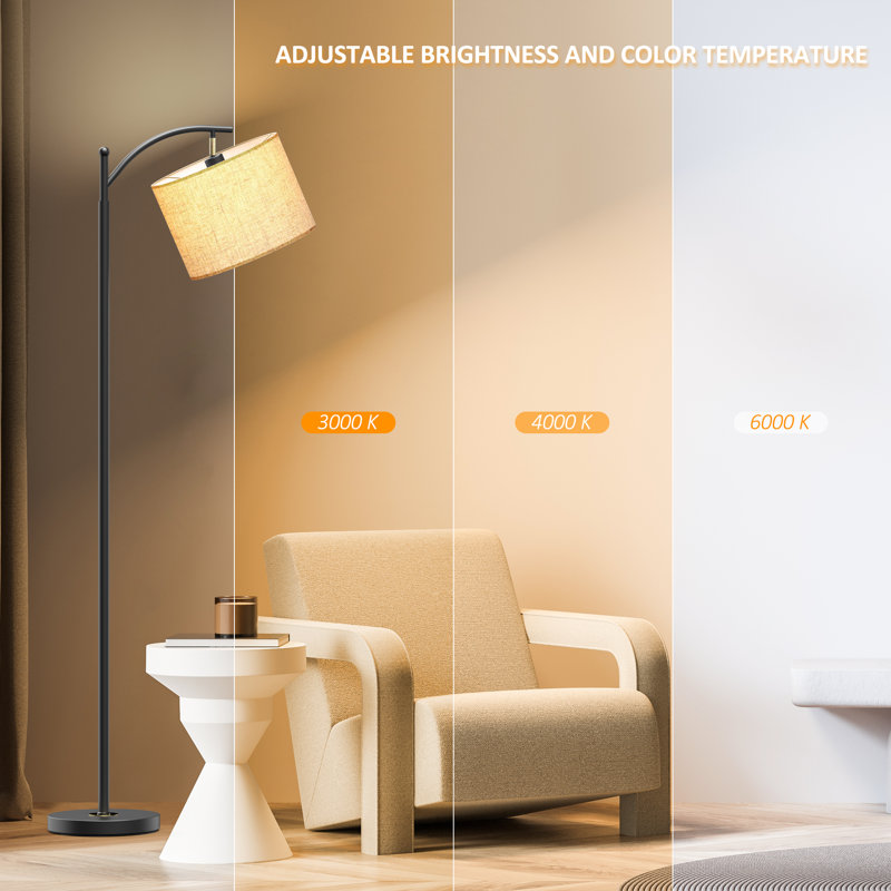 Kyeria Arc/Arched Floor Lamp with Remote Control and Smart Bulb Included, Black