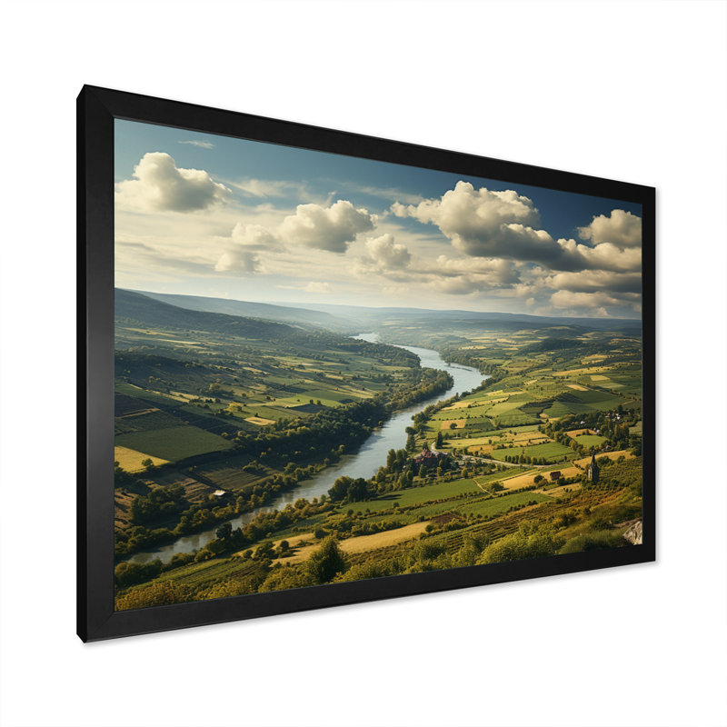 Allemagne, campagne, rivière, art mural sur toile, H 34 po x l 44 po x P 1,5 po, Cadre simple noir