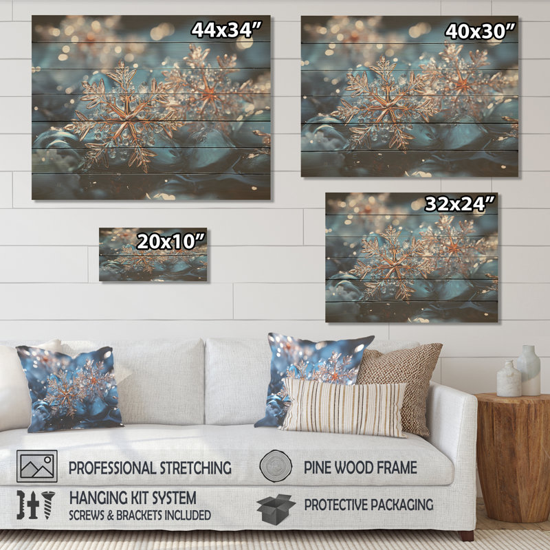 Sunrise Snowflake Tranquillity IV - Winter Landscape On Wood Print, 10" H x 20" W x 0.78" D