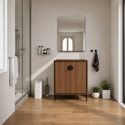 30 Inch Bathroom Vanity Base Only, Freestanding Storage Cabinet with 2 Doors, Brown Finish Engineered Wood Vanity for Bathroom, Powder Room
