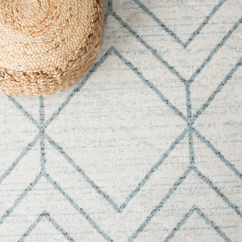 Beckstead Geometric Gray/Blue Area Rug, Rectangle 8' x 10'