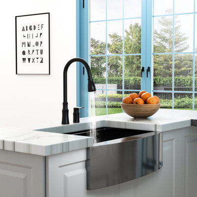 Matte Black Single Kitchen Sink Faucet With Separate Handle, Flexible 360 Rotary Spout Pull-Down , Solid Brass Body, Dual Spray Modes For Washing Dishes And Filling Pots, Easy Finish, 9 Inches Reach