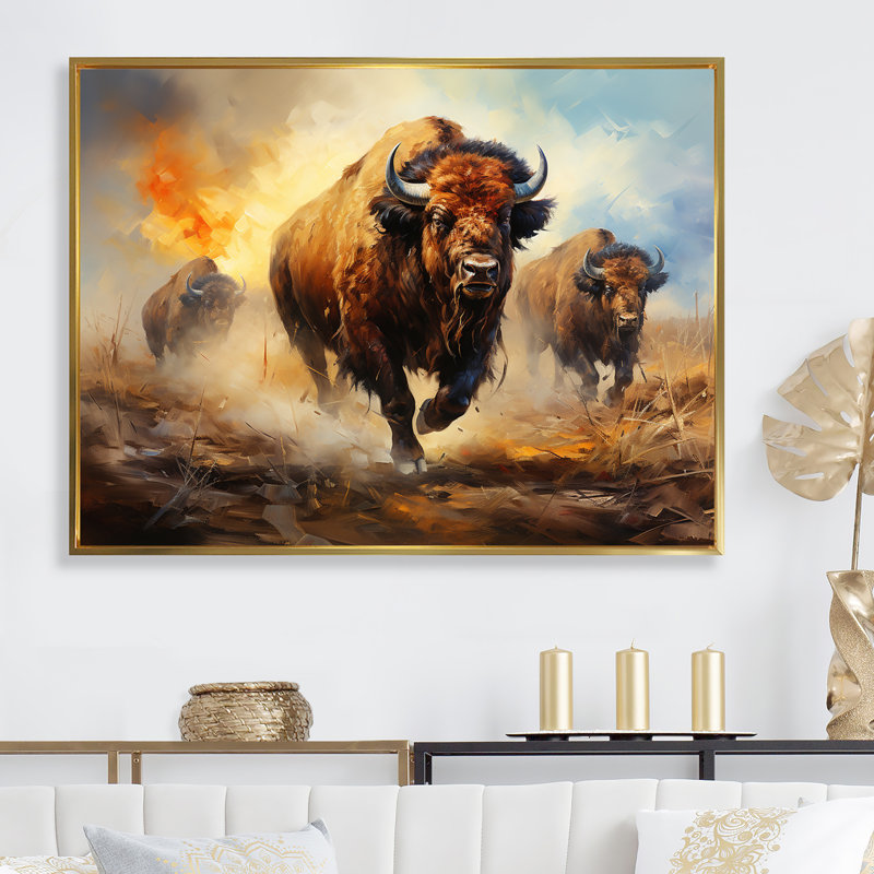 " Native Buffalo Mesmerizing ", Gold Floater Framed, 30" H x 40" W x 1.5" D