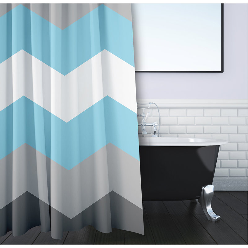 Rideau de douche en polyester à chevrons, Gris / blanc / bleu