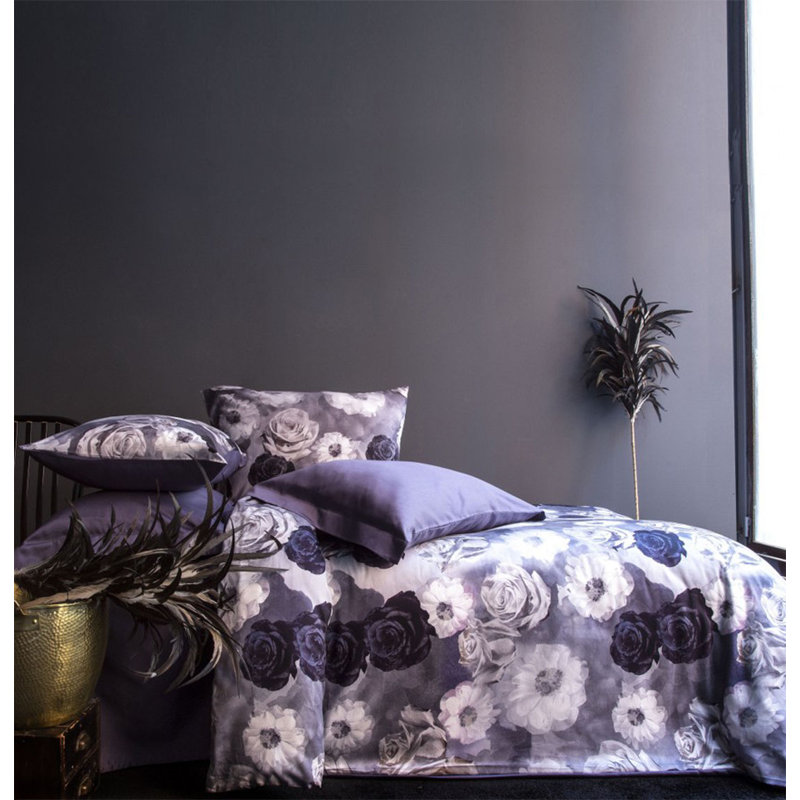 Ensemble de housse de couette 100% coton mauve / blanc Abdulhadi, Housse de couette double TG + 3 pièces supplémen