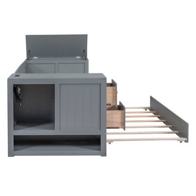 Twin Size Daybed With Storage Arms, Trundle And Charging Station