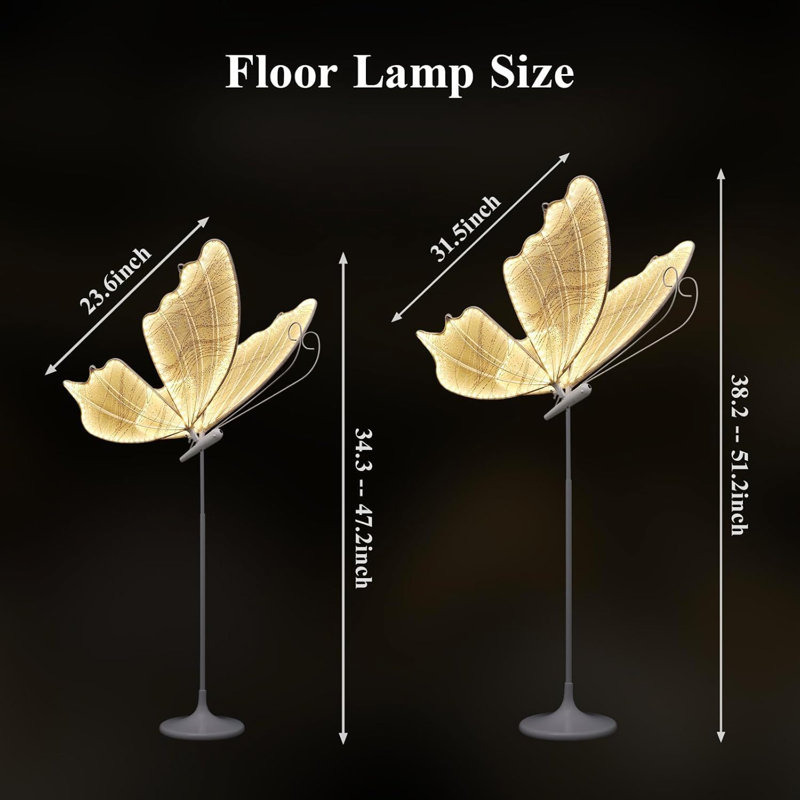 Wedding Butterfly LED Floor Lamp: Hanging Butterfly White Color Ceiling Light - Romantic Wedding Decoration Lights Fixture - Adjustable Height Creative Butterfly Props (1, 80 CM/31.4 IN (Warm Light))