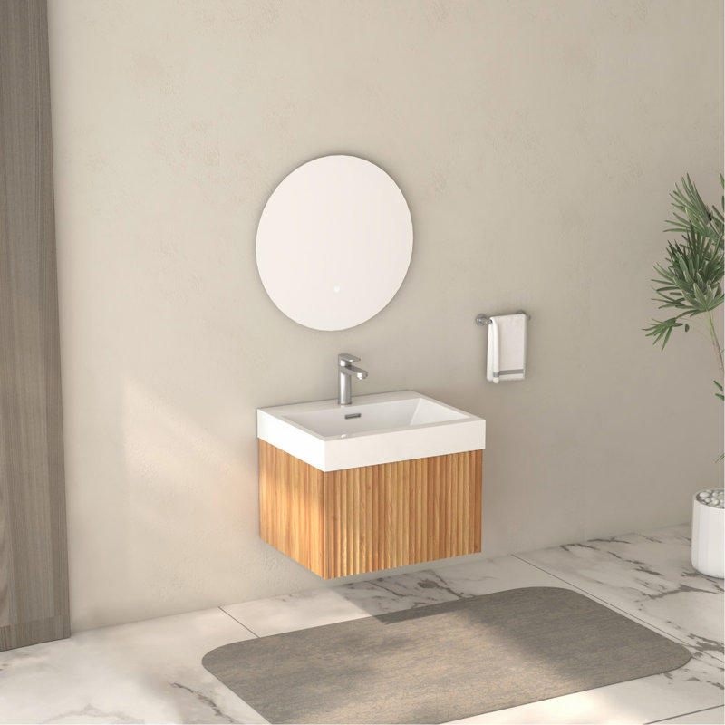 Meuble-lavabo mural de 24 po avec lavabo, armoire de salle de bain flottante murale avec contreplaqué intégré