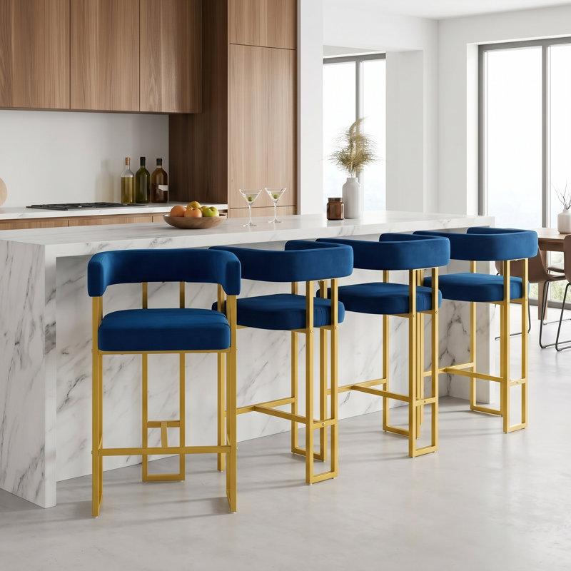 Tabouret de bar moderne de 66 cm (26 pouces) en similicuir avec dossier et repose-pieds, Marine